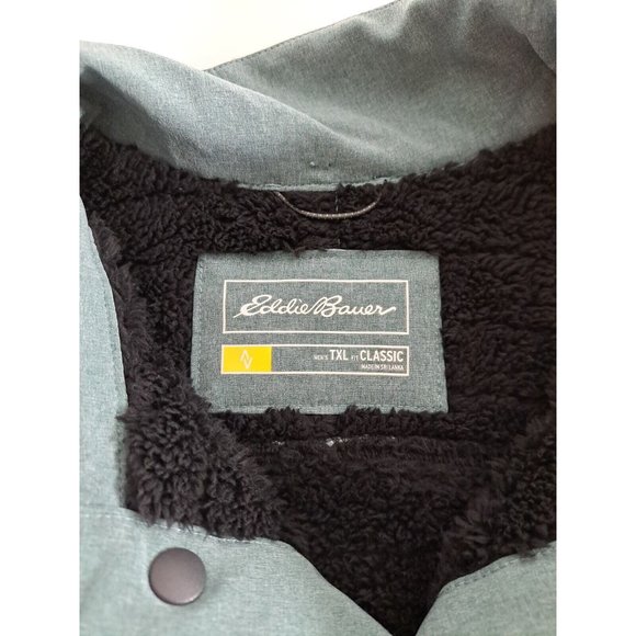 Mens Eddie Bauer Shirt Jacket Departure Lined Snap Front Fleece Lined XL Tall - Picture 9 of 10